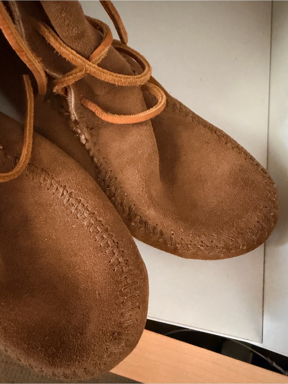 Minnetonka Fringed Suede Lace-Up Moccasin Booties in Tan - Women's - Size 7 - Picture 2 of 7